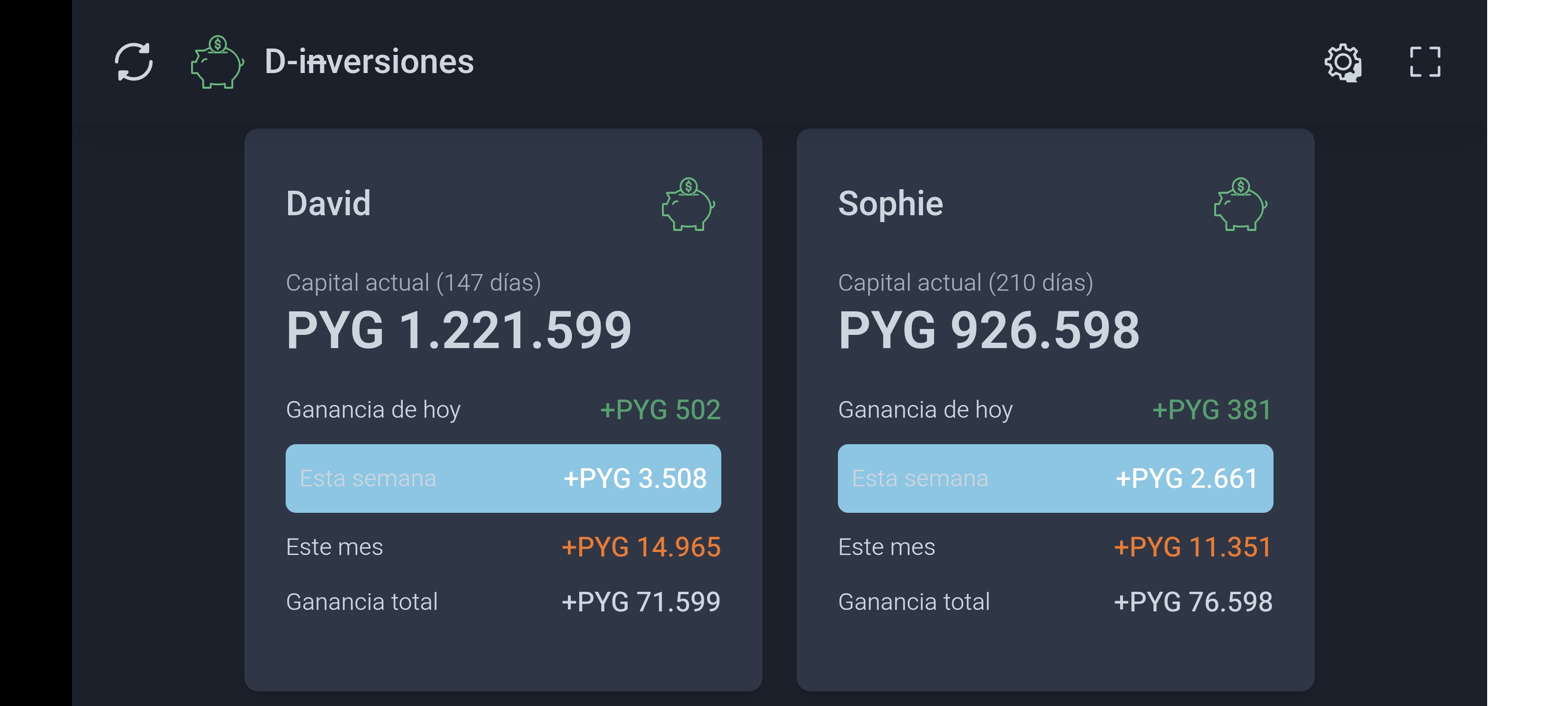 Pantalla del panel D-iNversiones